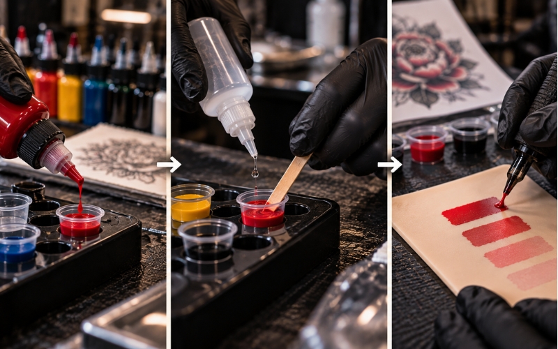 Trình tự 3 bước pha mực xăm tattoo chuẩn kỹ thuật Trình tự 3 bước pha mực xăm tattoo chuẩn kỹ thuật
