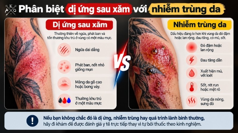 Phân biệt dấu hiệu dị ứng mực xăm và nhiễm trùng hình xăm