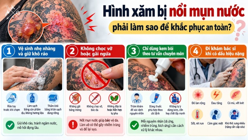 Hướng dẫn chăm sóc hình xăm bị nổi mụn nước an toàn Hướng dẫn chăm sóc hình xăm bị nổi mụn nước an toàn