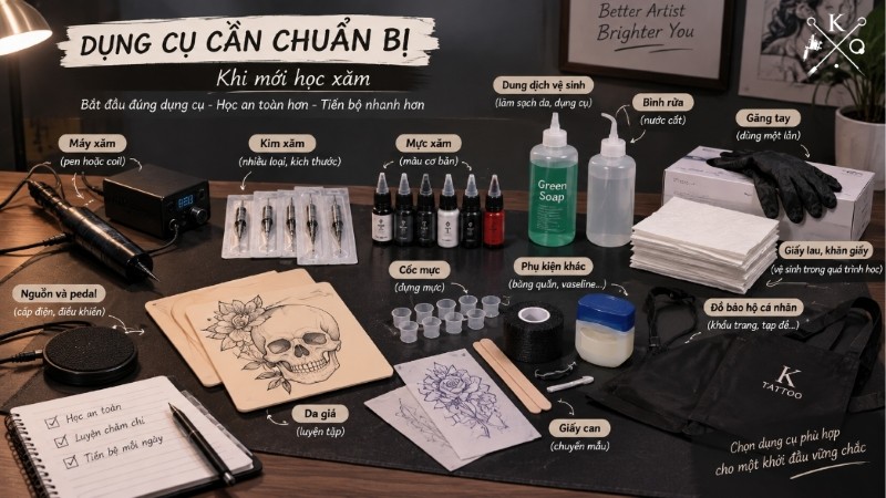 Những loại dụng cụ người mới cần chuẩn bị khi bắt đầu khóa học xăm Những loại dụng cụ người mới cần chuẩn bị khi bắt đầu khóa học xăm